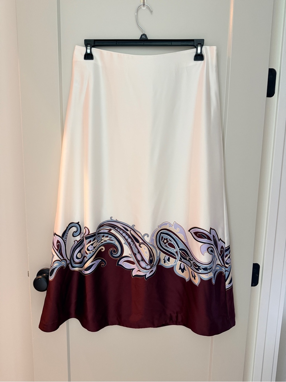 Ann Taylor Cream A-Line Skirt with Burgundy Paisley Border